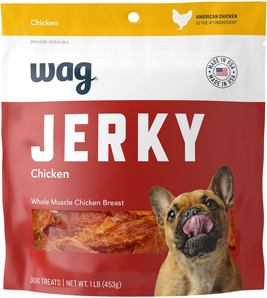 Amazon Brand – Wag Chewy Whole Muscle American Jerky Dog Treats Animals & Pet Supplies > Pet Supplies > Dog Supplies > Dog Treats WAG Chicken (1 lb)  