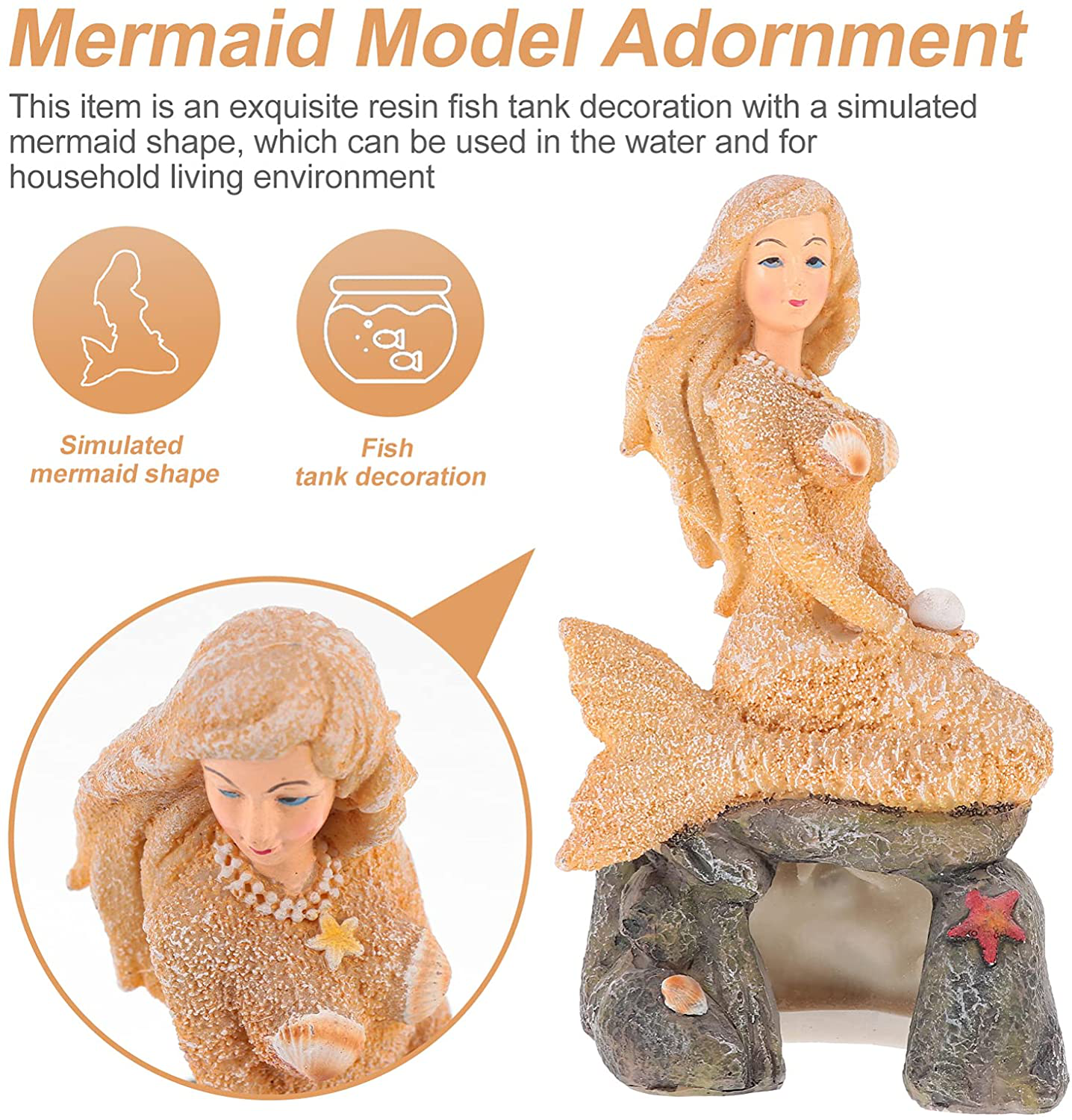 NUOBESTY Aquarium Mermaid Statue Mermaid Sitting on Rock under the Sea Collectible Home Fish Tank Sculpture Resin Lawn Mermaid Figure Ornament for Fairy Garden Fish Tank Decoration Animals & Pet Supplies > Pet Supplies > Fish Supplies > Aquarium Decor NUOBESTY   