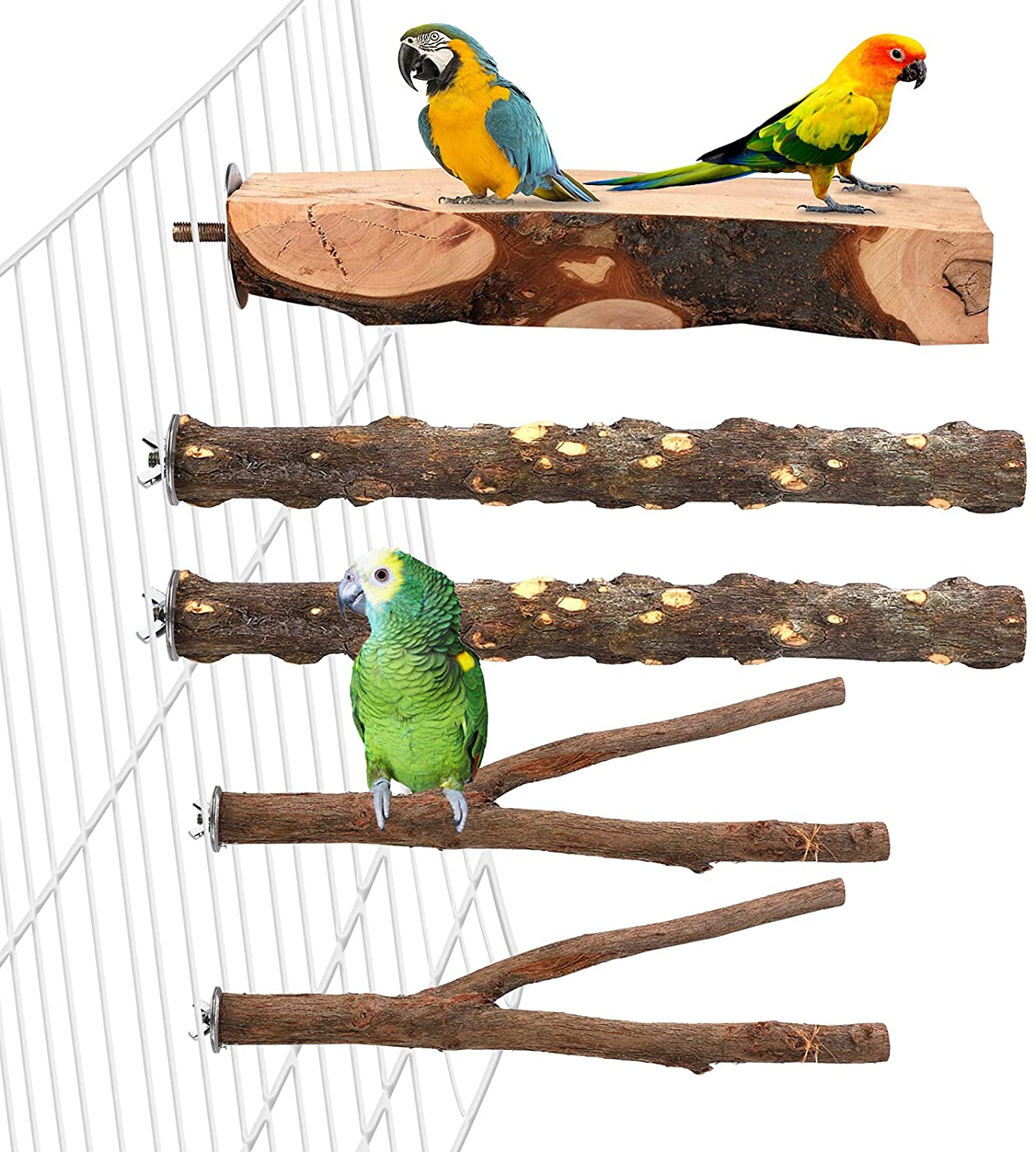 Aodaer 5 Pcs Wood Bird Perch Natural Wooden Parrot Perch Stand Platform Exercise Climbing Paw Grinding Toy Playground Accessories for Parakeet, Conure, Cockatiel, Budgie, Lovebirds Animals & Pet Supplies > Pet Supplies > Bird Supplies > Bird Cage Accessories Aodaer   