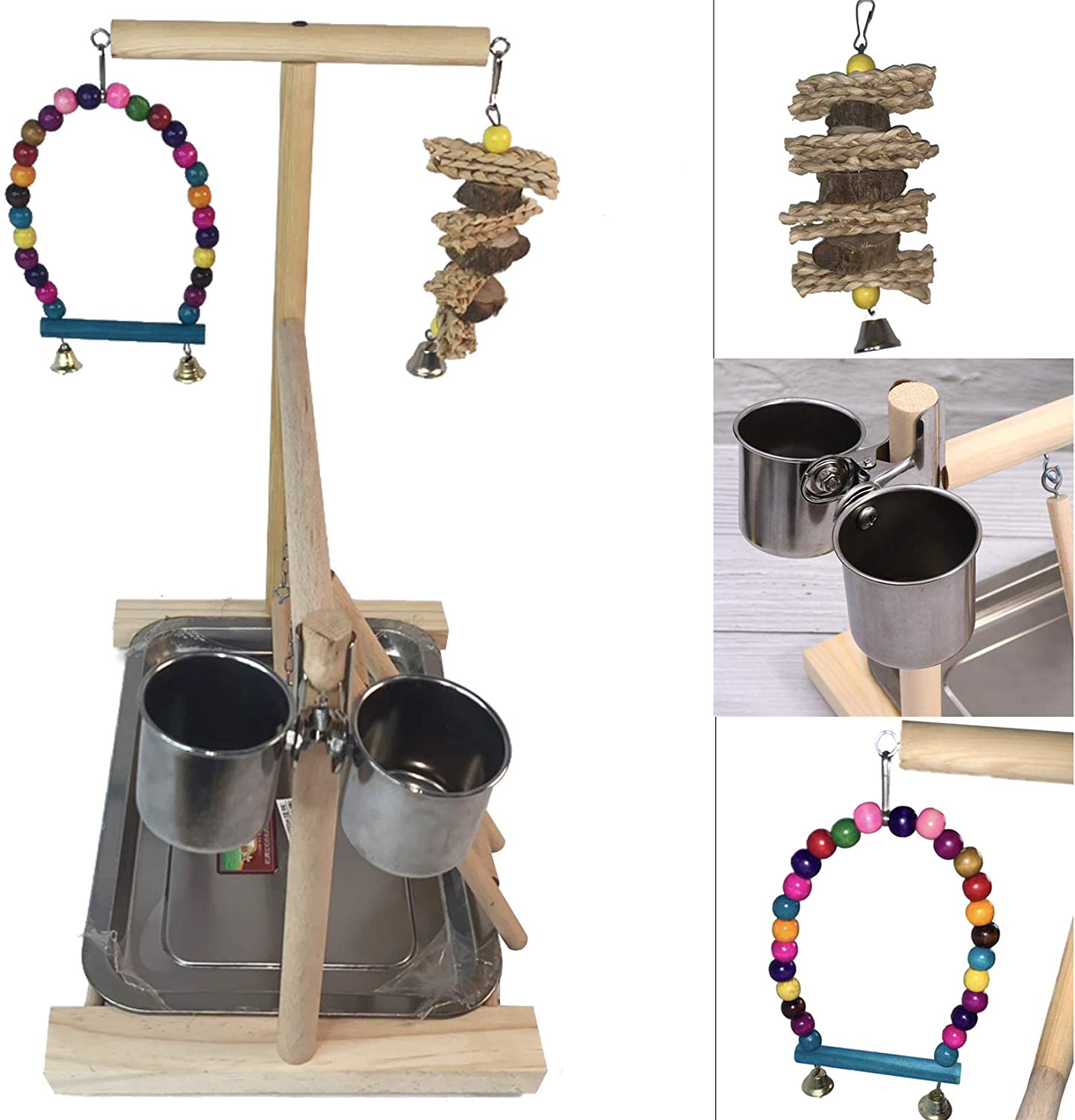 Hamiledyi Bird Playground Parrots Play Stand Wooden Parrot Perch Gym Playpen Parakeet Ladders Exercise with Feeder Cups for Cockatoo Parakeet Conure Cockatiel Cage Accessories Toy Animals & Pet Supplies > Pet Supplies > Bird Supplies > Bird Gyms & Playstands Hamiledyi   