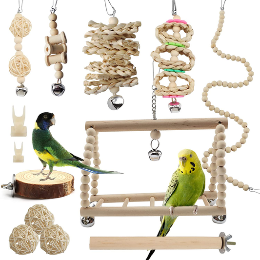 Pietypet Bird Parrot Toys for Cages, Colorful Chewing Hanging Swing Pet Bird Toy with Bells, Wooden Ladder Hammock, Rope Perch, Birdcage Stands for Parakeets Cockatiels, Conures, Macaw, Parrot Animals & Pet Supplies > Pet Supplies > Bird Supplies > Bird Ladders & Perches PietyPet   