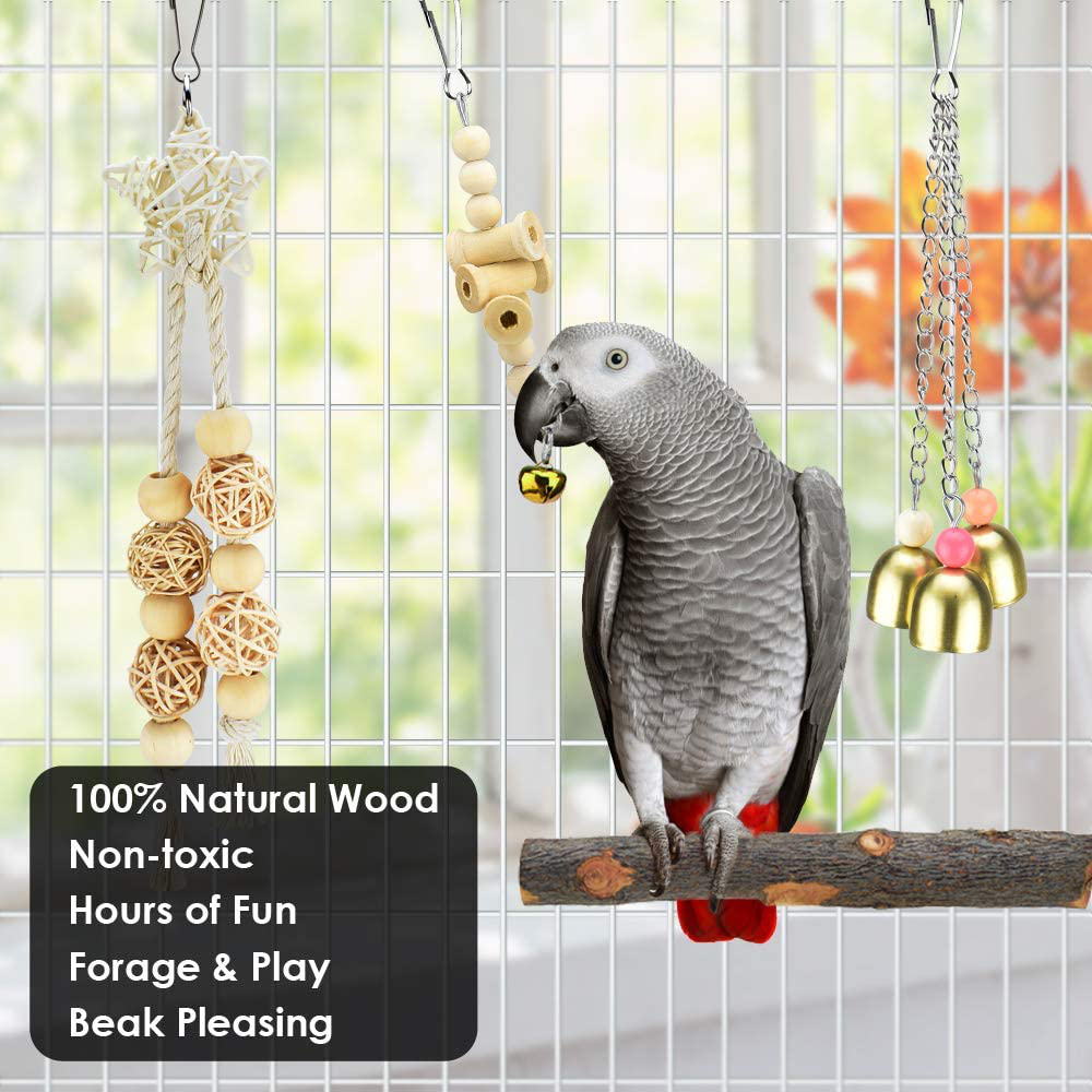 KATUMO Bird Toys, Natural Wood Coconut Bird House with Ladder Hanging Swing Pet Climbing Rotated Ladder Chewing Bells Bird Toys for Parakeet, Conure, Cockatiel, Mynah, Love Birds, Finch Animals & Pet Supplies > Pet Supplies > Bird Supplies > Bird Cage Accessories KATUMO   