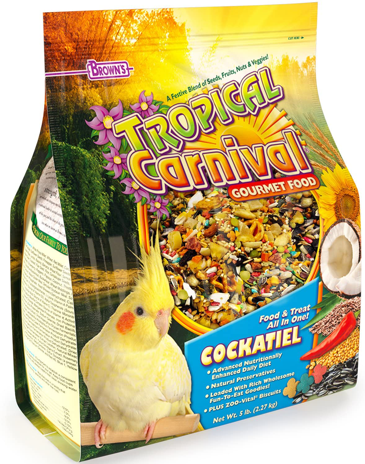 Tropical Carnival F.M. Brown'S, Gourmet Bird Food for Cockatiels, Lovebirds, and Conures, Vitamin-Nutrient Fortified Daily Diet Animals & Pet Supplies > Pet Supplies > Bird Supplies > Bird Food Tropical Carnival 5 Pound (Pack of 1)  