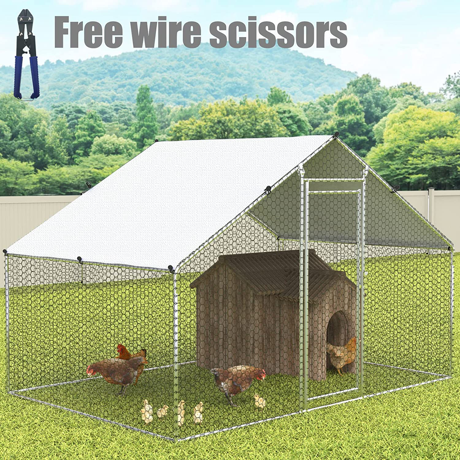 Chicken Coop, Walk-In Chincken Run Hen House Rabbits Habitat Cage with Waterproof Cover Enclosure Playpen for Backyard Farm