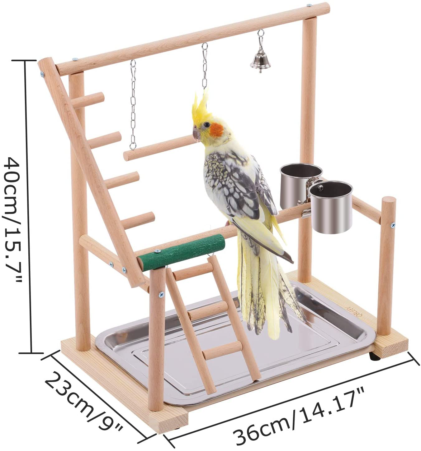 QBLEEV Bird Play Stand Parrots Playground Wooden Stick Perch，Bird Playpen Exercise Gym with Ladder Feeder Cup Bell Swing，Parrot Play Climb Gym for Parakeet Cockatiel Conure(Include a Tray) Animals & Pet Supplies > Pet Supplies > Bird Supplies > Bird Gyms & Playstands QBLEEV   