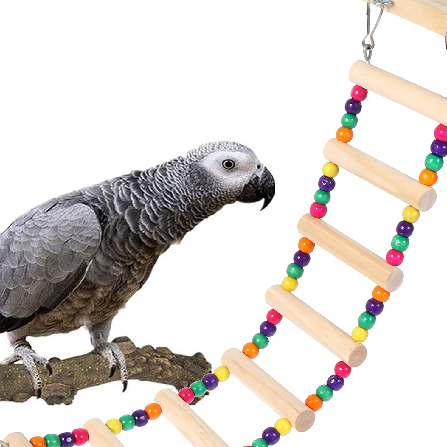 NUOBESTY Bird Ladder Perch Wood Parrot Bird Perch Stand Platform with Swing Bridge for Pet Training Playing Flexible Birds Cage Accessories Animals & Pet Supplies > Pet Supplies > Bird Supplies > Bird Ladders & Perches NUOBESTY   
