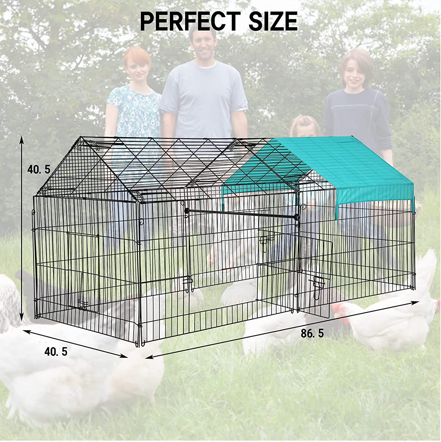 Tyyps Large Metal Chicken Coop Walk-In Poultry Cage Kennel with Waterproof and Anti-Ultraviolet Cover Fence Pet Playpen Foldable Outdoor for Backyard Farm, Black