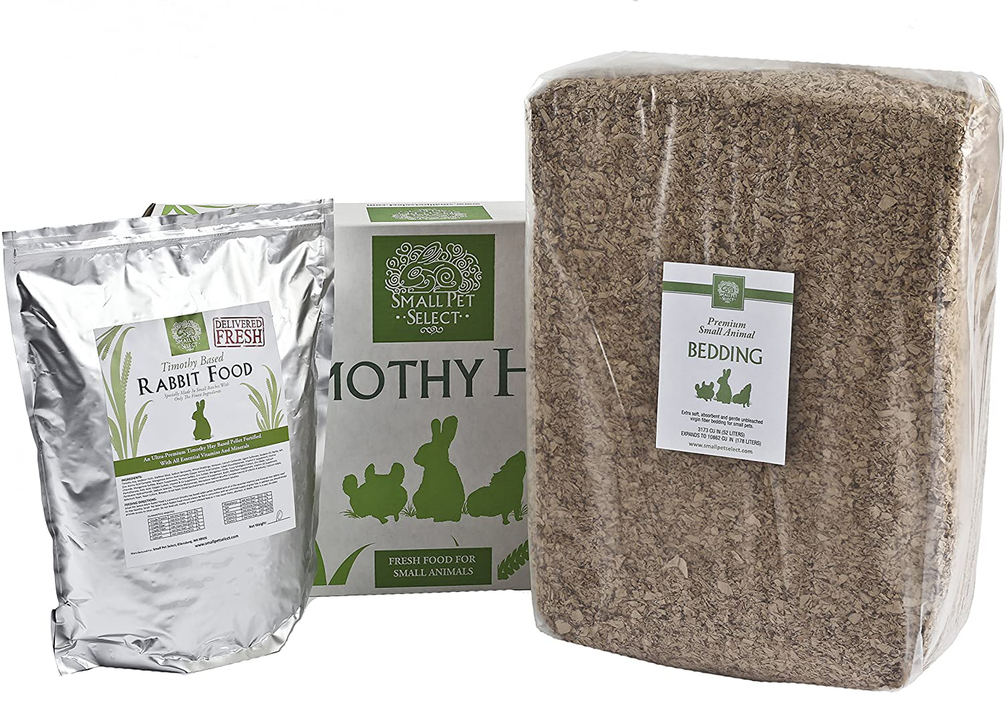 Small Pet Select Deluxe Combo Pack for Rabbits Animals & Pet Supplies > Pet Supplies > Small Animal Supplies > Small Animal Bedding Small Pet Select 10 lb Timothy Hay, 5 lb Rabbit Food, 178L Bedding  