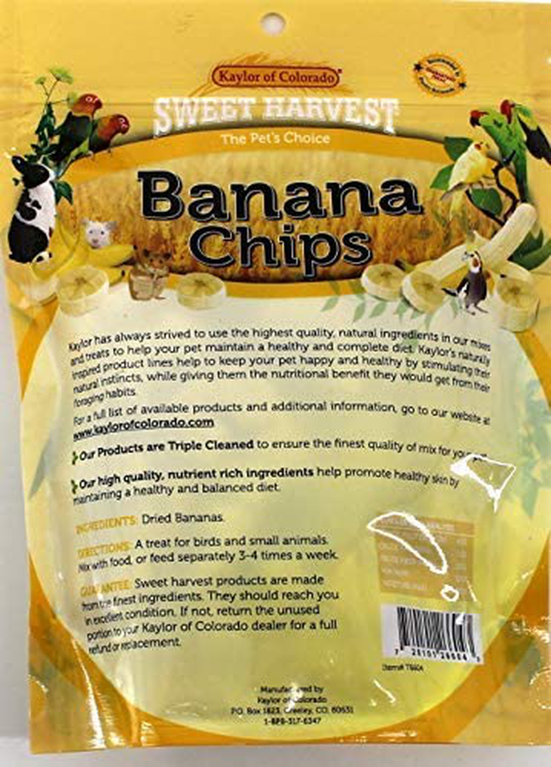 Sweet Harvest Banana Chips Treat, 4.0 Oz Bag - Real Fruit for Birds and Small Animals - Rabbits, Hamsters, Guinea Pigs, Mice, Gerbils, Rats, Cockatiels, Parrots, Macaws, Conures