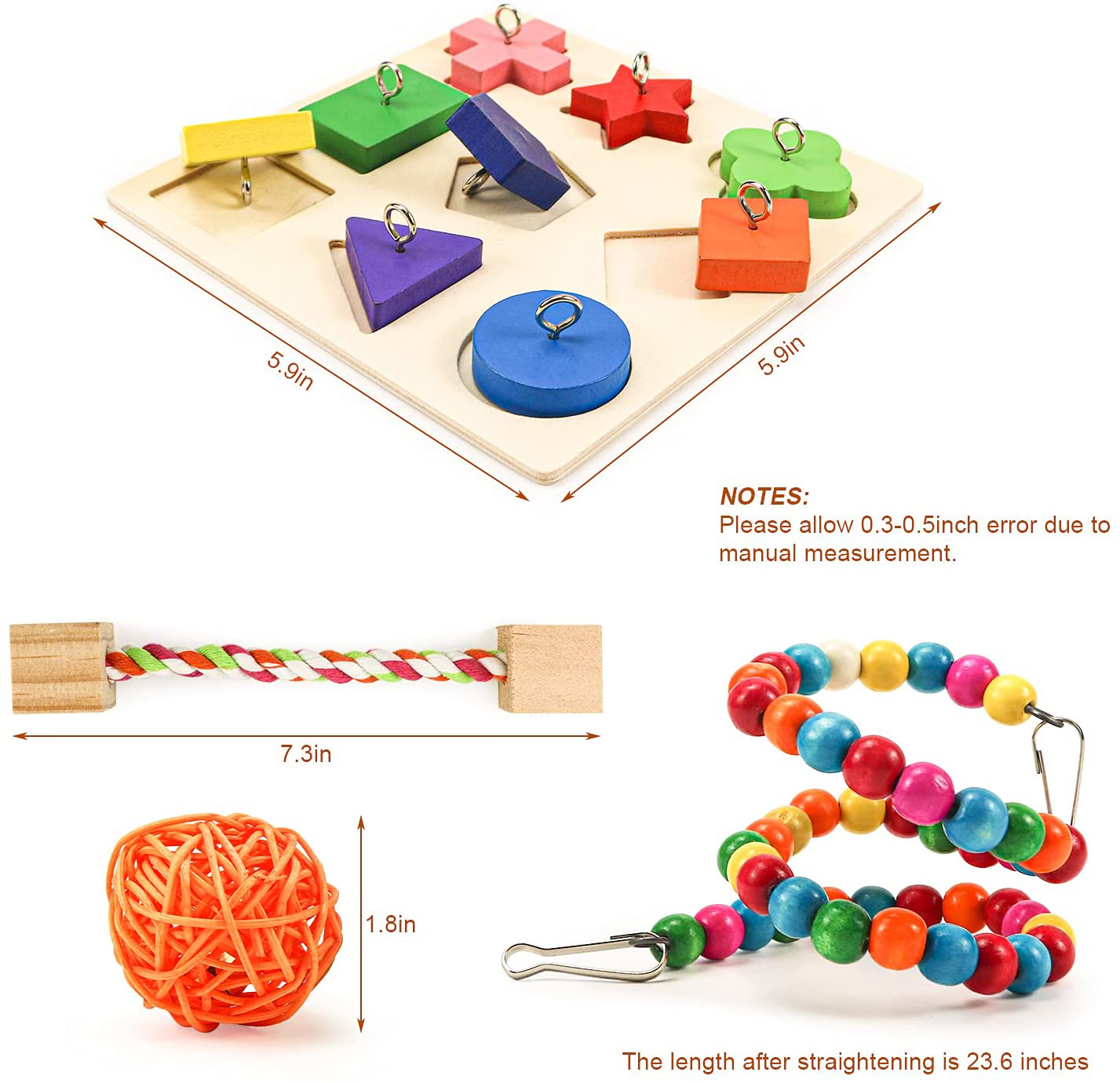 Suruikei 5 Pcs Bird Training Toys, Colorful Wooden Bird Block Puzzle Toy Parrot Swing Perch Wooden Activity Play Gym Exercise Bird Intelligence Toy for Parrots Conure Cockatile Lovebird Budgie Animals & Pet Supplies > Pet Supplies > Bird Supplies > Bird Gyms & Playstands suruikei   