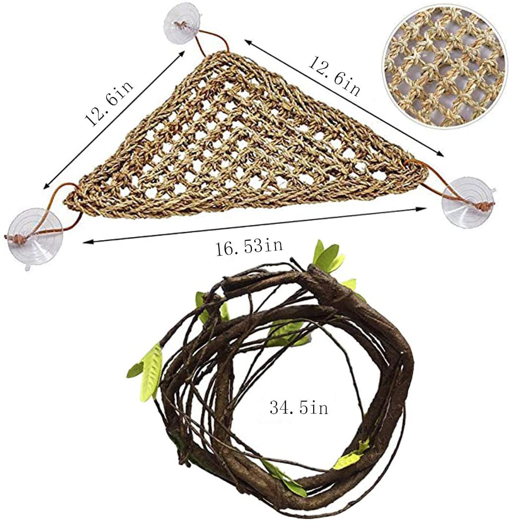 PINVNBY Bearded Dragon Tank Accessories,Reptile Plants Hanging Climbing,Lizards Habitat Natural Seagrass Hammock and Artificial Bendable Vines Branch for Chameleon Geckos Snake and Hermit Crabs Animals & Pet Supplies > Pet Supplies > Reptile & Amphibian Supplies > Reptile & Amphibian Habitats PINVNBY   