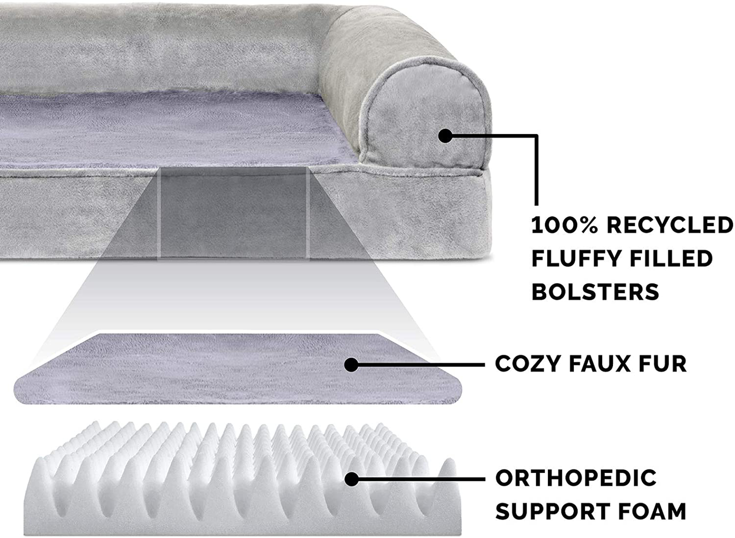 Furhaven Pet Bed for Dogs and Cats - Faux Fur and Velvet Sofa-Style Egg Crate Orthopedic Dog Bed, Removable Machine Washable Cover - Smoke Gray, Large Animals & Pet Supplies > Pet Supplies > Cat Supplies > Cat Beds Furhaven   
