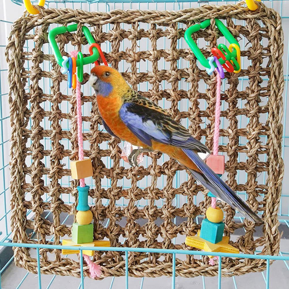 Keersi Straw Braid Rope Net Hammock Ladder Bird Toy for Parrot Parakeet Cockatiel Conure Cockatoo African Grey Macaw Eclectus Amazon Budgie Lovebird Finch Canary Cage Perch Stand Animals & Pet Supplies > Pet Supplies > Bird Supplies > Bird Ladders & Perches Keersi   