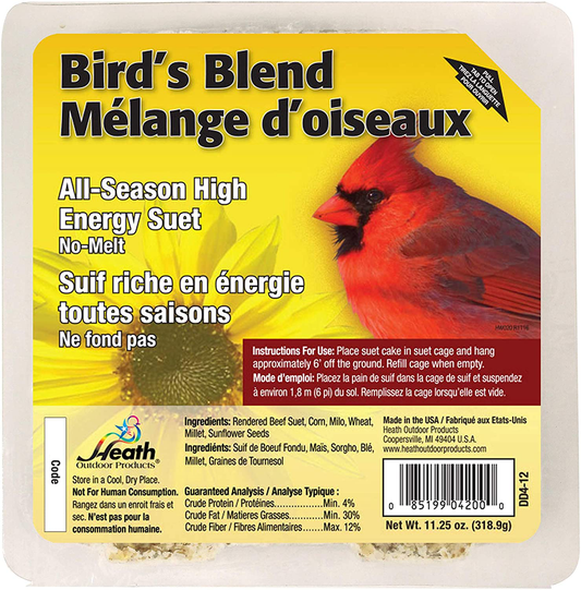 Heath Outdoor Products Birdie'S Blend Suet Cake Animals & Pet Supplies > Pet Supplies > Bird Supplies > Bird Treats Heath Outdoor Products 11.25 Ounce (Pack of 12)  