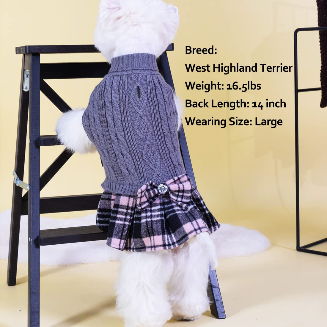 KYEESE Dog Sweater Dress with Leash Hole Plaid with Bowtie Turtleneck Dog Pullover Knitwear Pet Sweater Warm for Fall Winter Animals & Pet Supplies > Pet Supplies > Dog Supplies > Dog Apparel KYEESE   