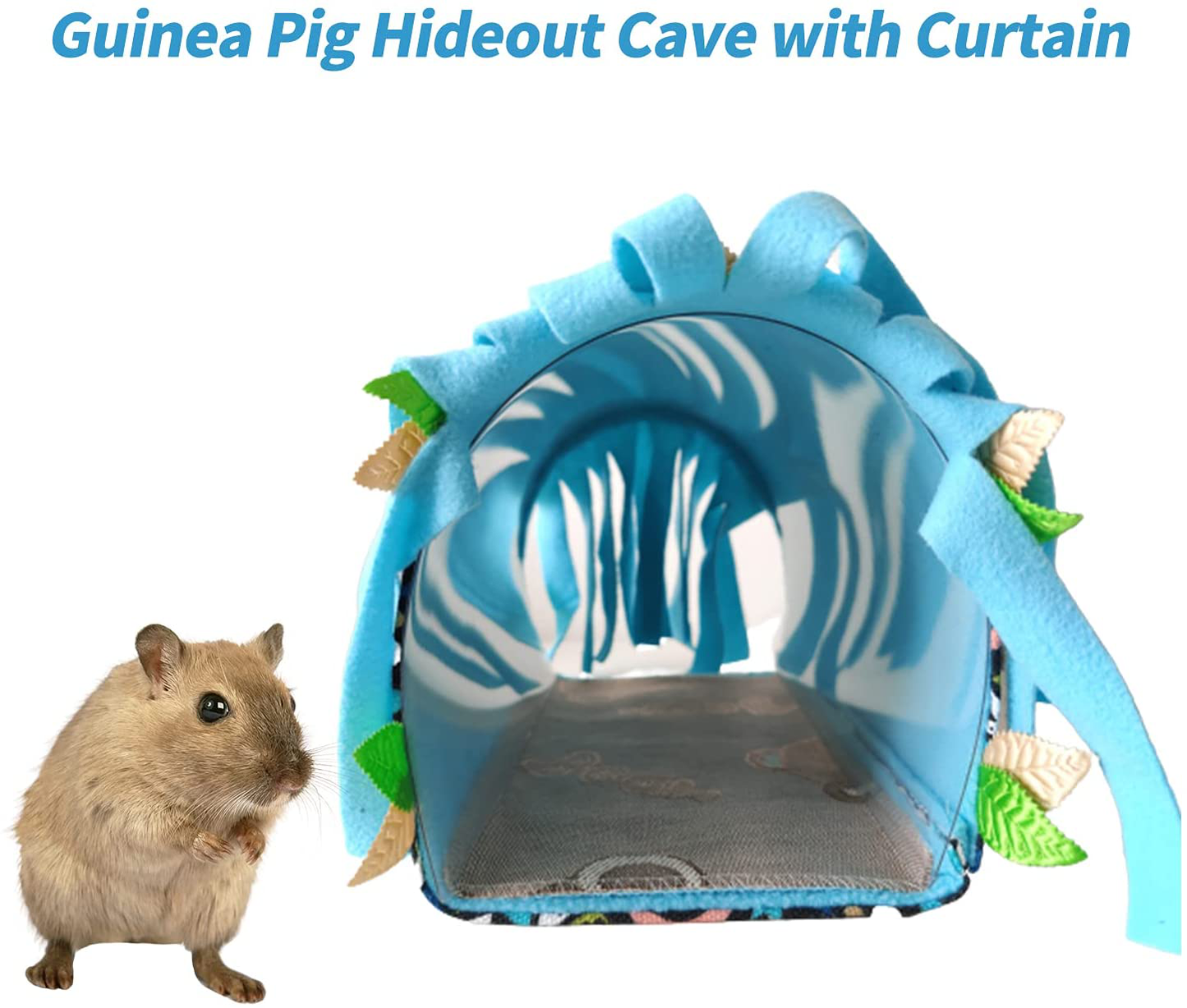 Guinea Pig Hideout Cave with Curtain, Hamster Hideaway Tunnel, Small Animals Cage Accessories Sleeping Habitats