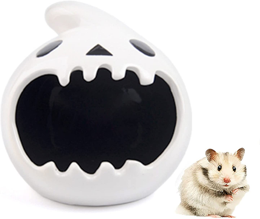 Cutefiy Small Animal Pet House, Ceramic Hideout Hut Cave Summer Cool Small Animal Nesting Habitat Cage for Hamster, Chinchillas, Gerbils, Hedgehog Animals & Pet Supplies > Pet Supplies > Small Animal Supplies > Small Animal Habitats & Cages Cutefiy Ghost L 
