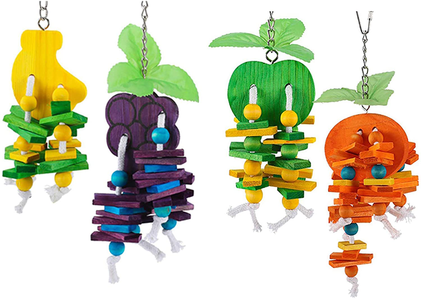 Hamiledyi Natural Wood Block Bird Cage Toys Parrot Chewing Toy, Orange & Apple & Banana & Grapes Shaped Hanging Foraging Toy for Small&Medium Birds Parakeets Cockatiels Conures Budgie Canary,4Pcs Animals & Pet Supplies > Pet Supplies > Bird Supplies > Bird Toys Hamiledyi   