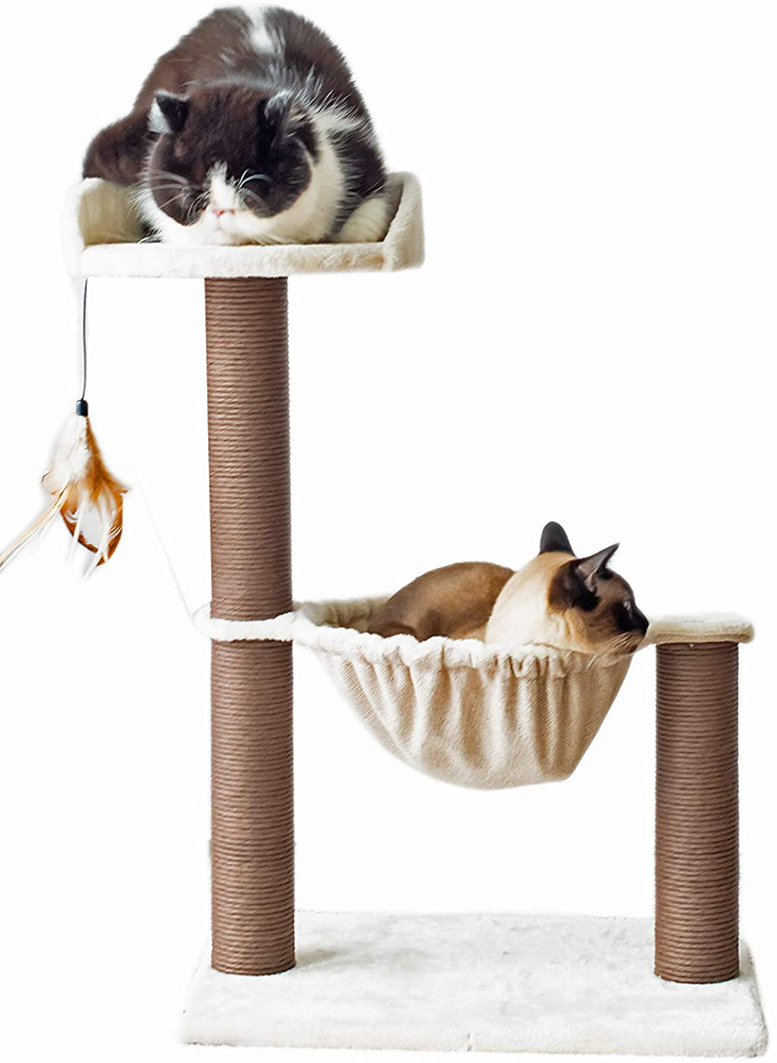 Catry Cat Tree with Feather Toy - Cozy Design of Cat Hammock Allure Kitten to Lounge In, Cats Love to Lazily Recline While Playing with Feather Toy and Scratching Post, (Innovative Arrival)
