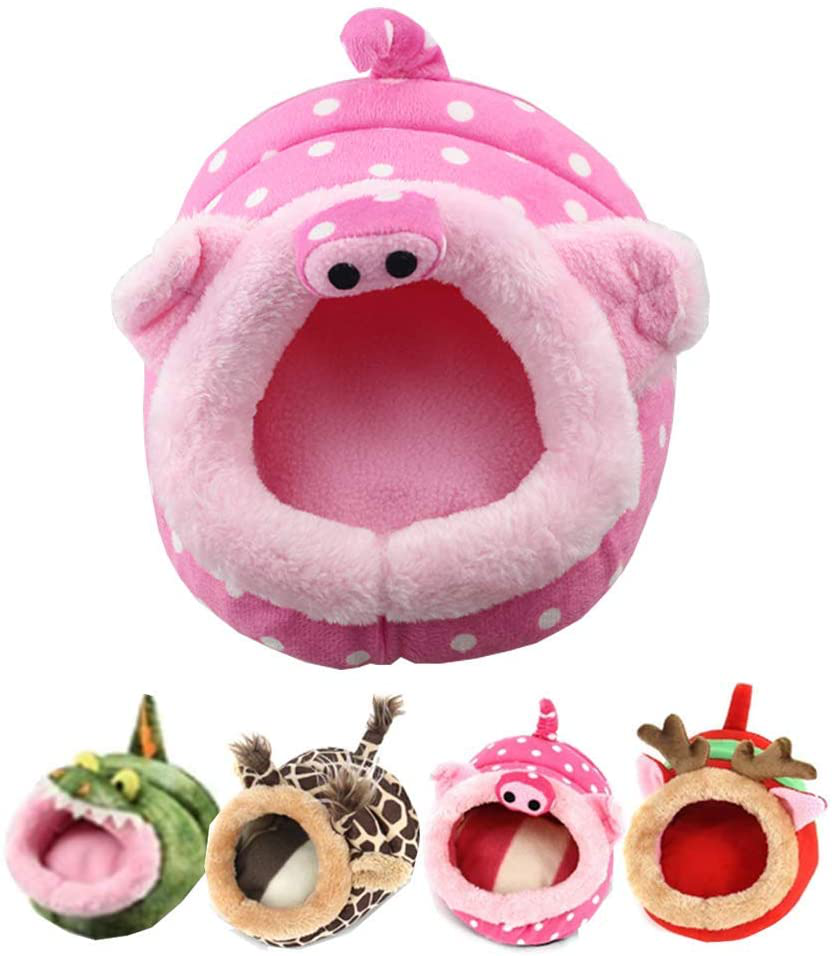 ANIAC Pet Winter House Hamster Warm Bed Guinea Pig Nest Accessories Small Animals Habitat for Chinchilla Rat Chinchilla Animals & Pet Supplies > Pet Supplies > Small Animal Supplies > Small Animal Habitat Accessories ANIAC Pink pig Small 