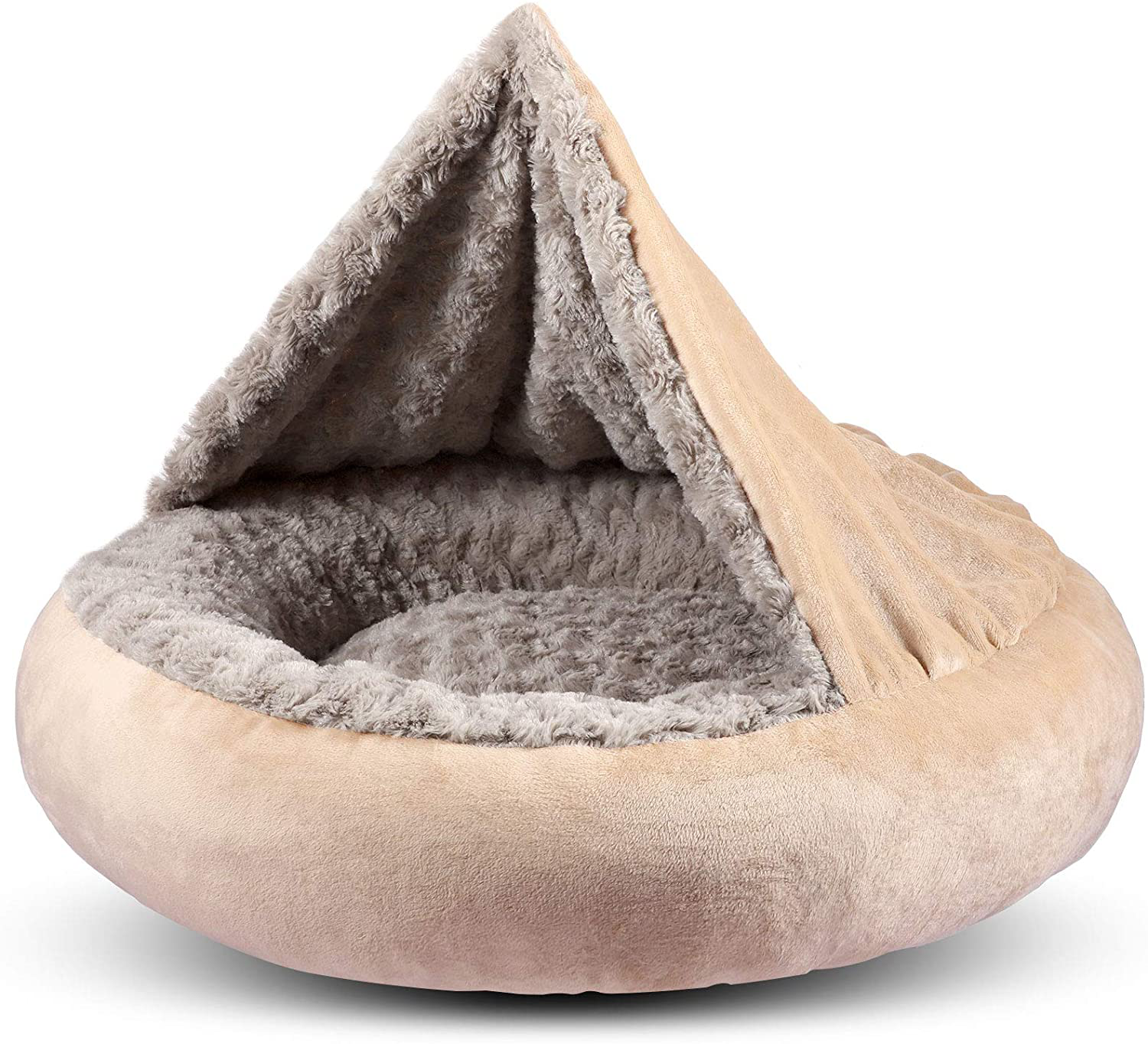 GASUR Cozy Cuddler Small Dog and Cat Bed, round Donut Calming Anti-Anxiety Cave Hooded Blanket Pet Bed, Luxury Orthopedic Cushion Beds for Indoor Kitty or Puppy, Warmth and Machine Washable 23 Inch