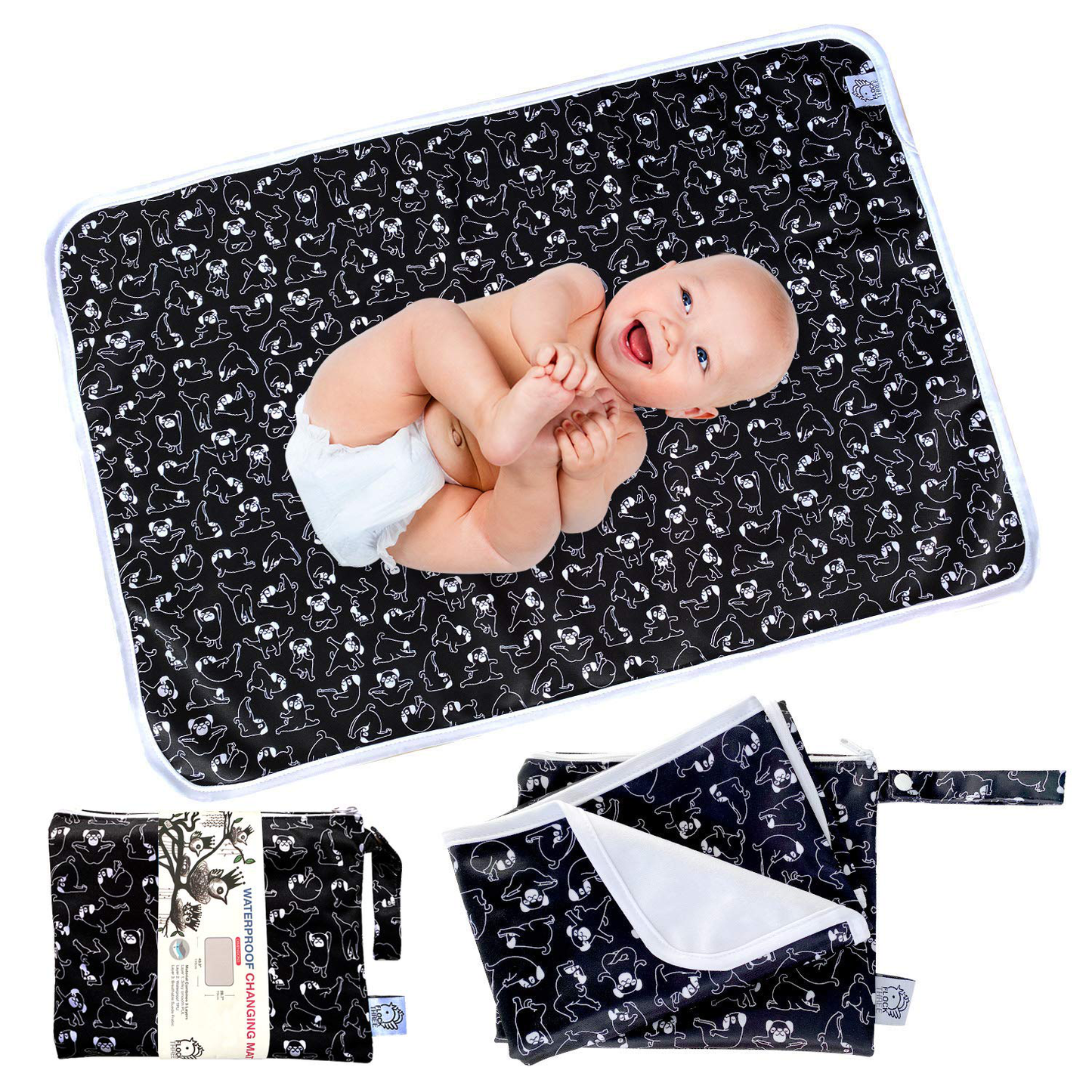 Flockthree Waterproof Baby Diper Changing Pad with Storage Bag (28.7" X 19.7") Washable Wipeable Reusable Leak Proof Diaper Travel Mat Station Changing Mattress Liner Cribs Bed Cover, Dogs Animals & Pet Supplies > Pet Supplies > Dog Supplies > Dog Diaper Pads & Liners FLOCK THREE Black Dog Large:43.3*28.7 in 