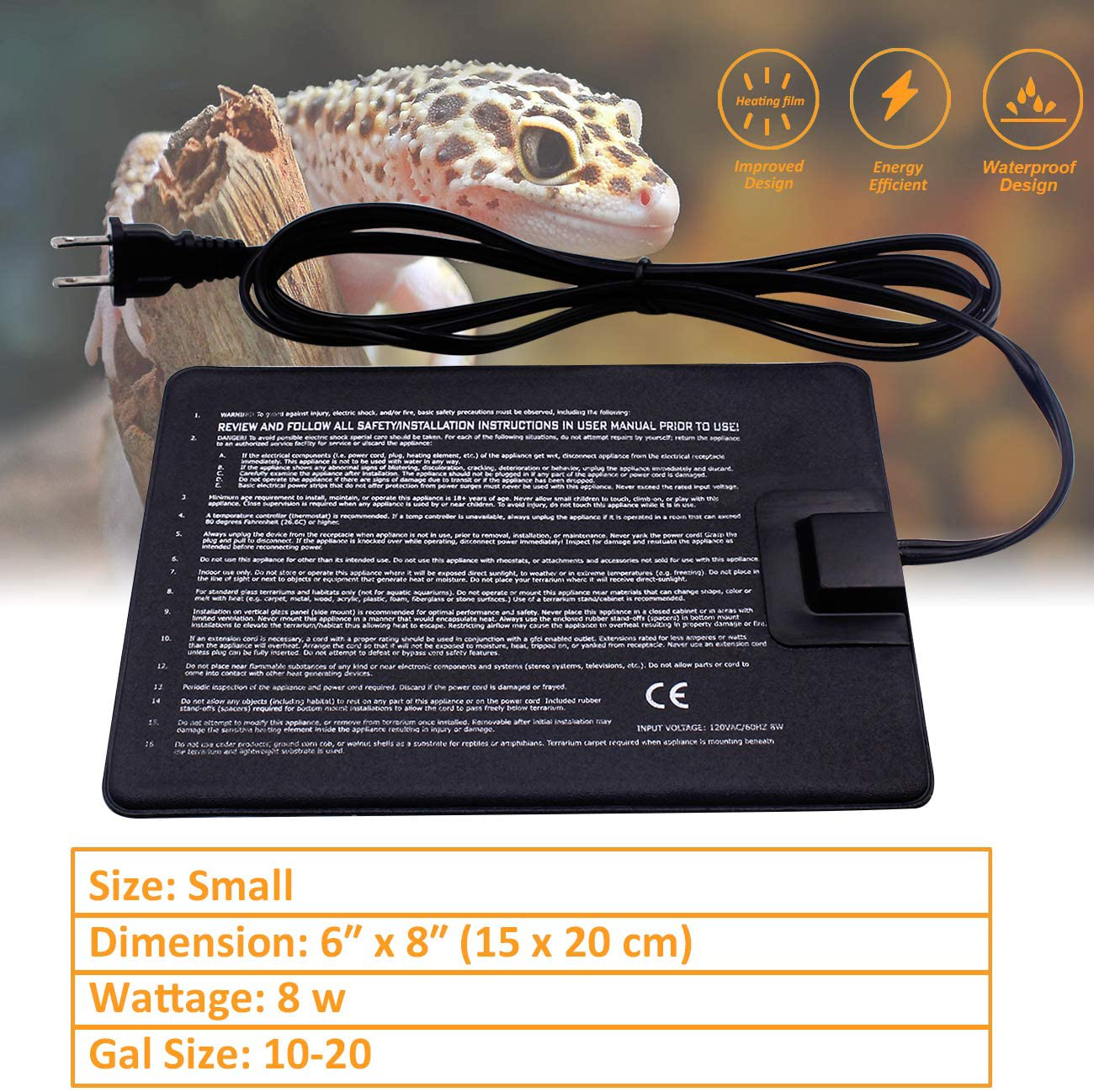 Aiicioo Reptile Heating Pad - Hermit Crab Heater Heat Mat for Reptiles Snake Lizard Terrarium