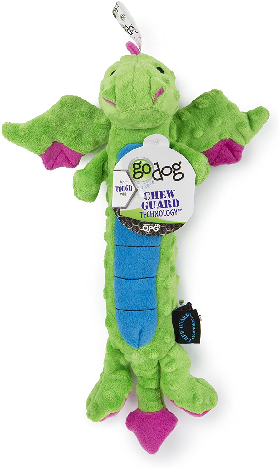Godog Dragons Skinny Squeaker Dog Toy, Soft & Durable Plush, Chew Resistant & Tough Reinforced Seams, Green, Large Animals & Pet Supplies > Pet Supplies > Dog Supplies > Dog Toys goDog   