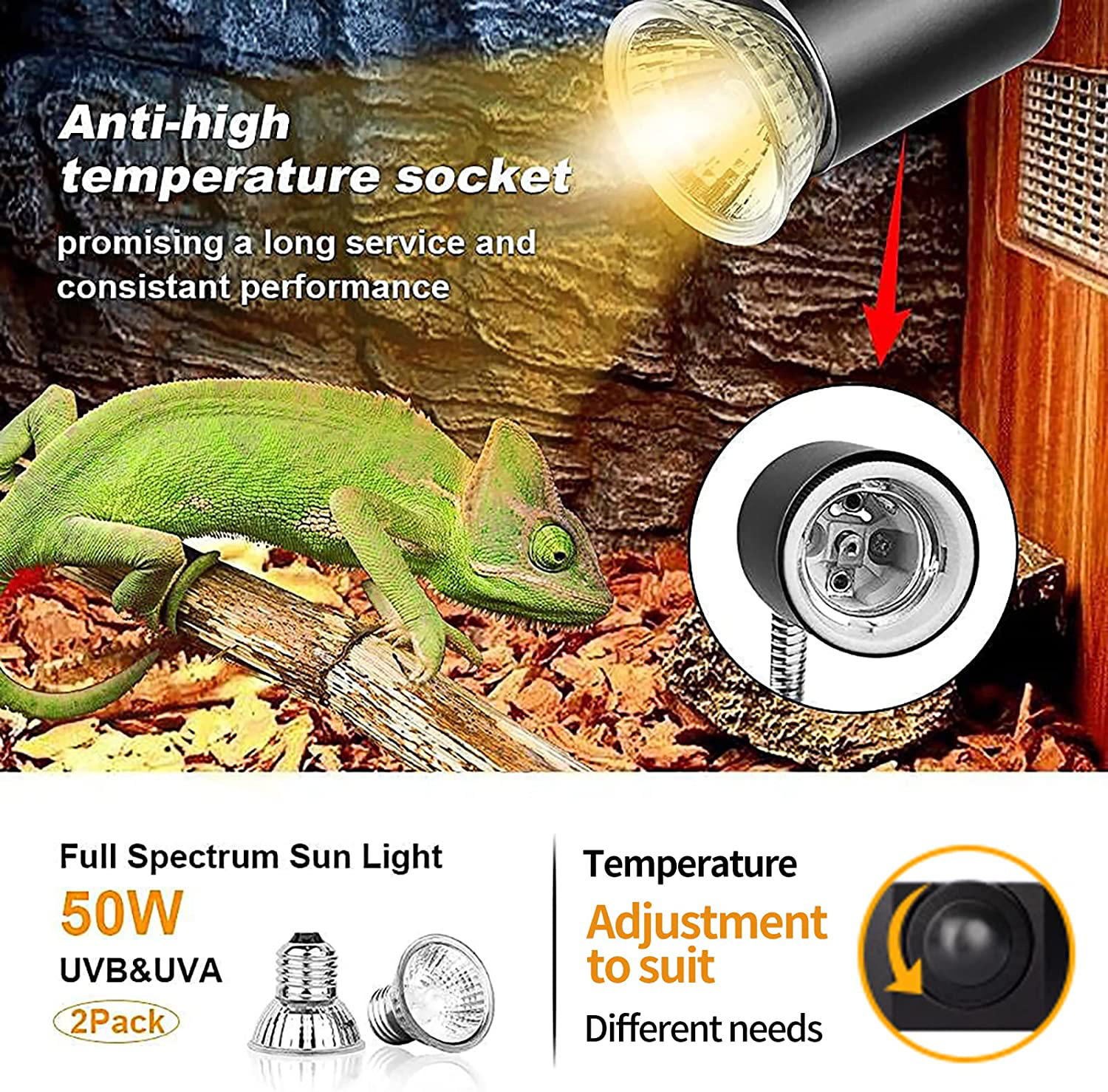 JOUEUYB Reptile Heat Lamp, Turtle Tank Adjustable Aquarium UVA UVB Light with 360°Rotatable Clip for Tortoise Lizard Snake Turtle Reptile Terrarium (Digital Thermometer and 2 Heat Lamp Bulbs Include) Animals & Pet Supplies > Pet Supplies > Reptile & Amphibian Supplies > Reptile & Amphibian Habitat Accessories JOUEUYB   