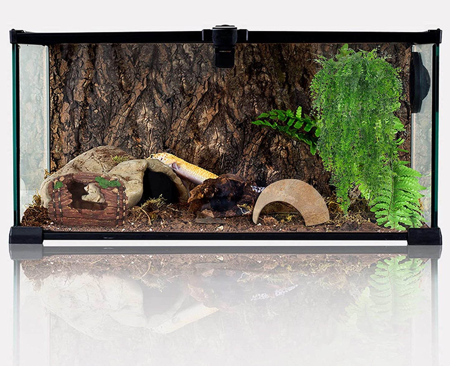 HERCOCCI Leopard Gecko Tank Accessories, Coconut Shell Hideout Cave Reptile Climbing Vine Habitat Decor with Hanging Reptile Plants for Chameleon Lizard Snake Hermit Crab Animals & Pet Supplies > Pet Supplies > Small Animal Supplies > Small Animal Habitat Accessories HERCOCCI   