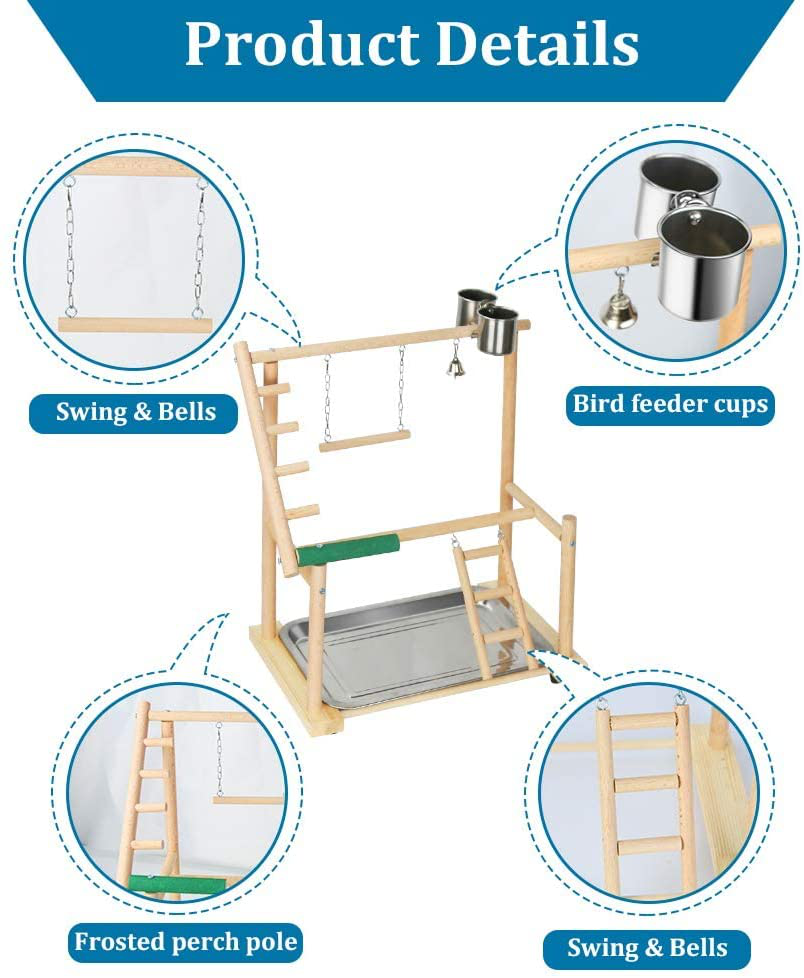 Ibnotuiy Pet Parrot Playstand Double Layer Parrots Bird Playground Bird Play Stand Wood Perch Gym Playpen Ladder with Feeder Cups Bells for Cockatiel Parakeet (Include a Tray) Animals & Pet Supplies > Pet Supplies > Bird Supplies > Bird Gyms & Playstands Ibnotuiy   