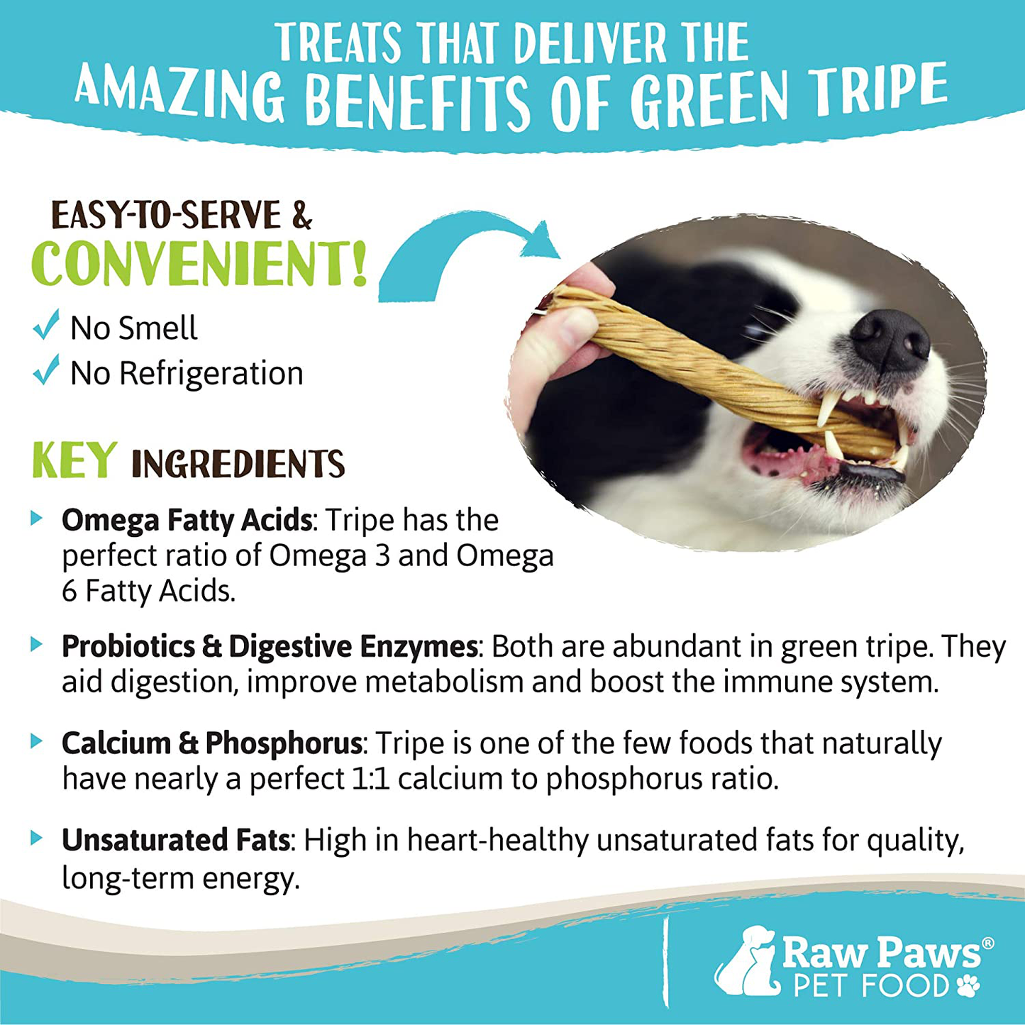 Raw Paws Premium 5" Green Beef Tripe Twists for Dogs - Packed in USA - Grass-Fed, Free-Range Green Tripe Sticks for Dogs - Odor-Free, Crunchy Tripe Dog Treats - All-Natural Tripe Sticks Chews