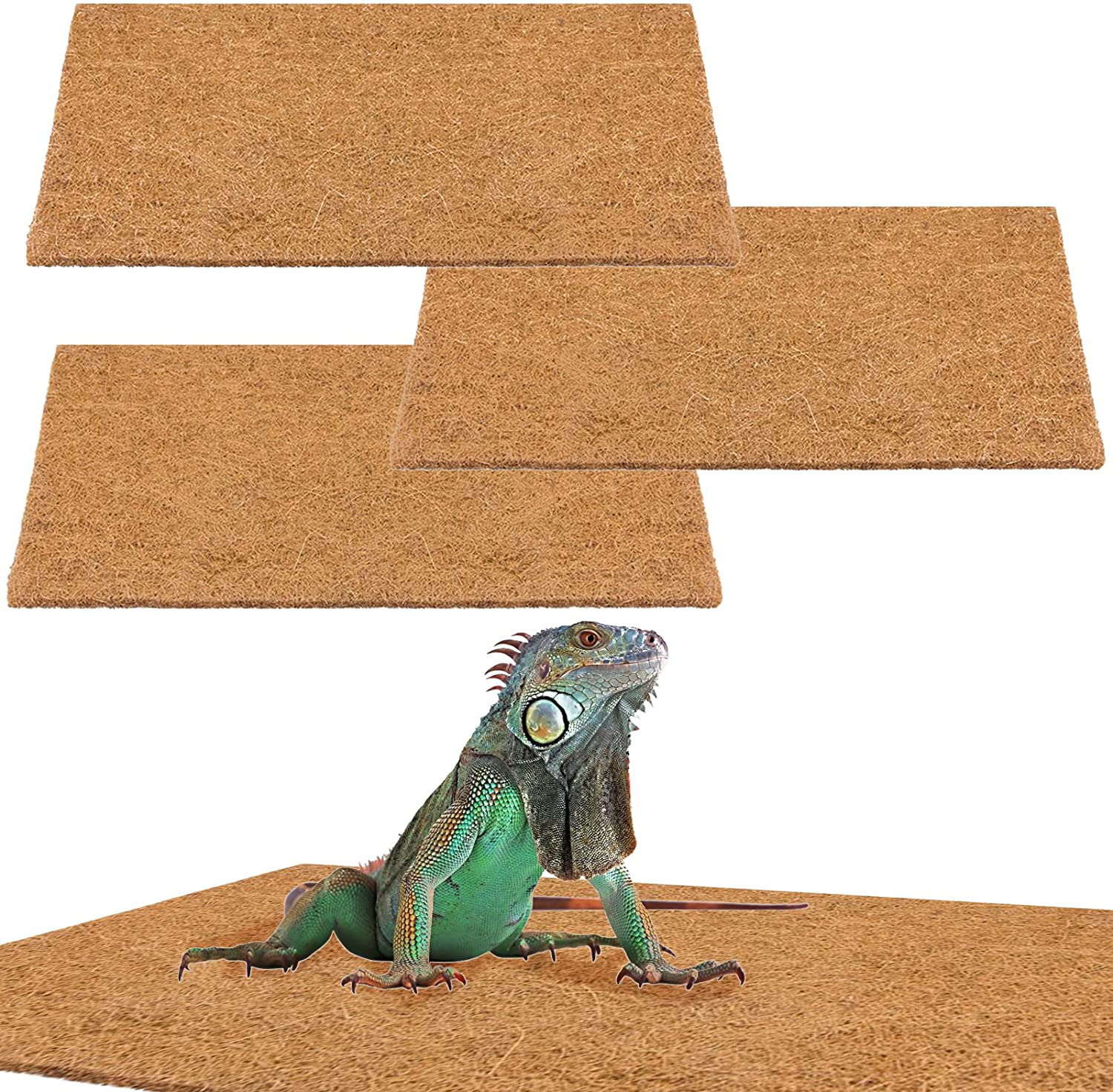 MEWTOGO 3 Pack 12 × 20 Inches Reptile Carpet- Natural Coconut Fiber Substrate Mat Coco Fiber Liner for Reptile Terrarium Lizard Snake Bearded Dragon Gecko Chamelon Tortoise Turtles Iguana Rabbit Bed Animals & Pet Supplies > Pet Supplies > Reptile & Amphibian Supplies > Reptile & Amphibian Substrates MEWTOGO   