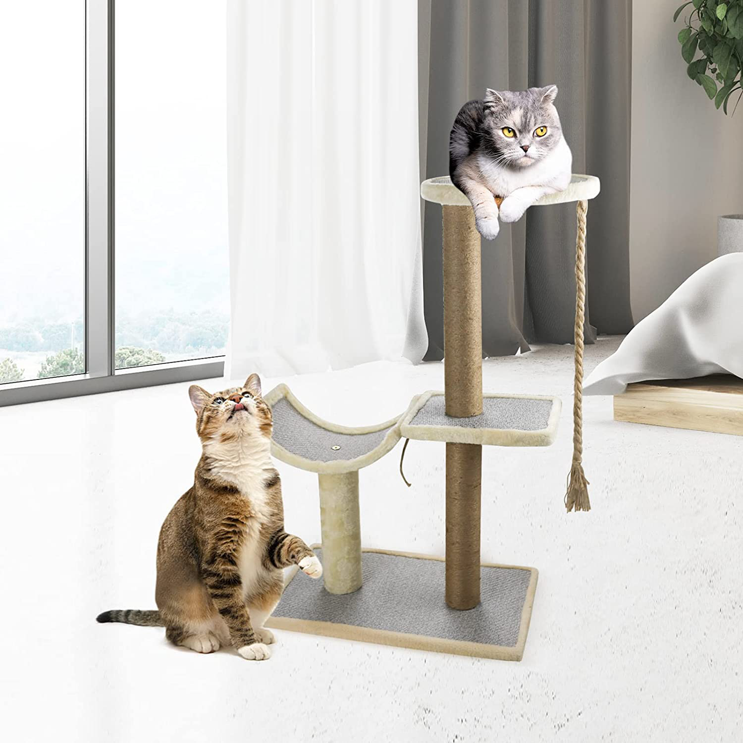 Sfozstra Multi-Level Cat Tree, Cat Climbing Frame with Plush Perches, Cat Jumping Platform Furniture Scratching Post for Playing, Relaxing and Sleeping, Suitable for Cats and Other Pets