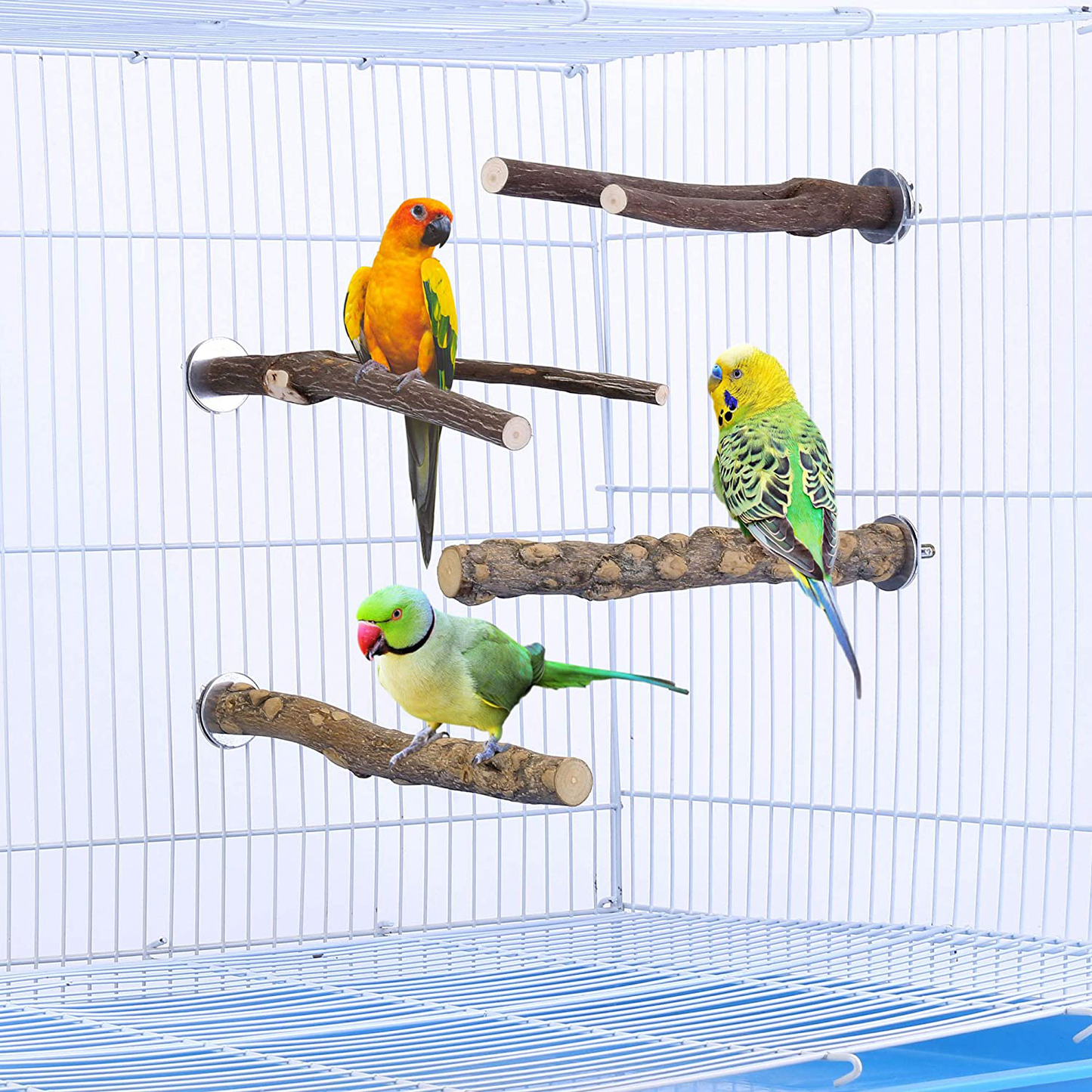 Mogoko 4 Pcs Bird Perches Parrot Stand Natural Wood Perch Parakeet Toys Bird Cage Accessories for Conure Supplies Budgie Platform