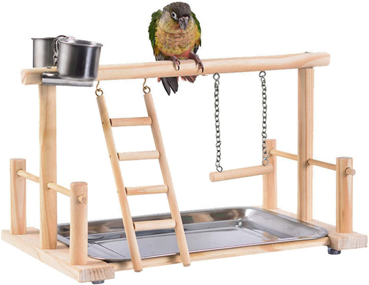 Hamiledyi Bird Playground,Parrot Play Stand Parakeet Activity Center Gym Training Stand with 2 Feeder Cups Ladder Swing Toys for Cockatiels Lovebirds Parakeets Parrots Conures