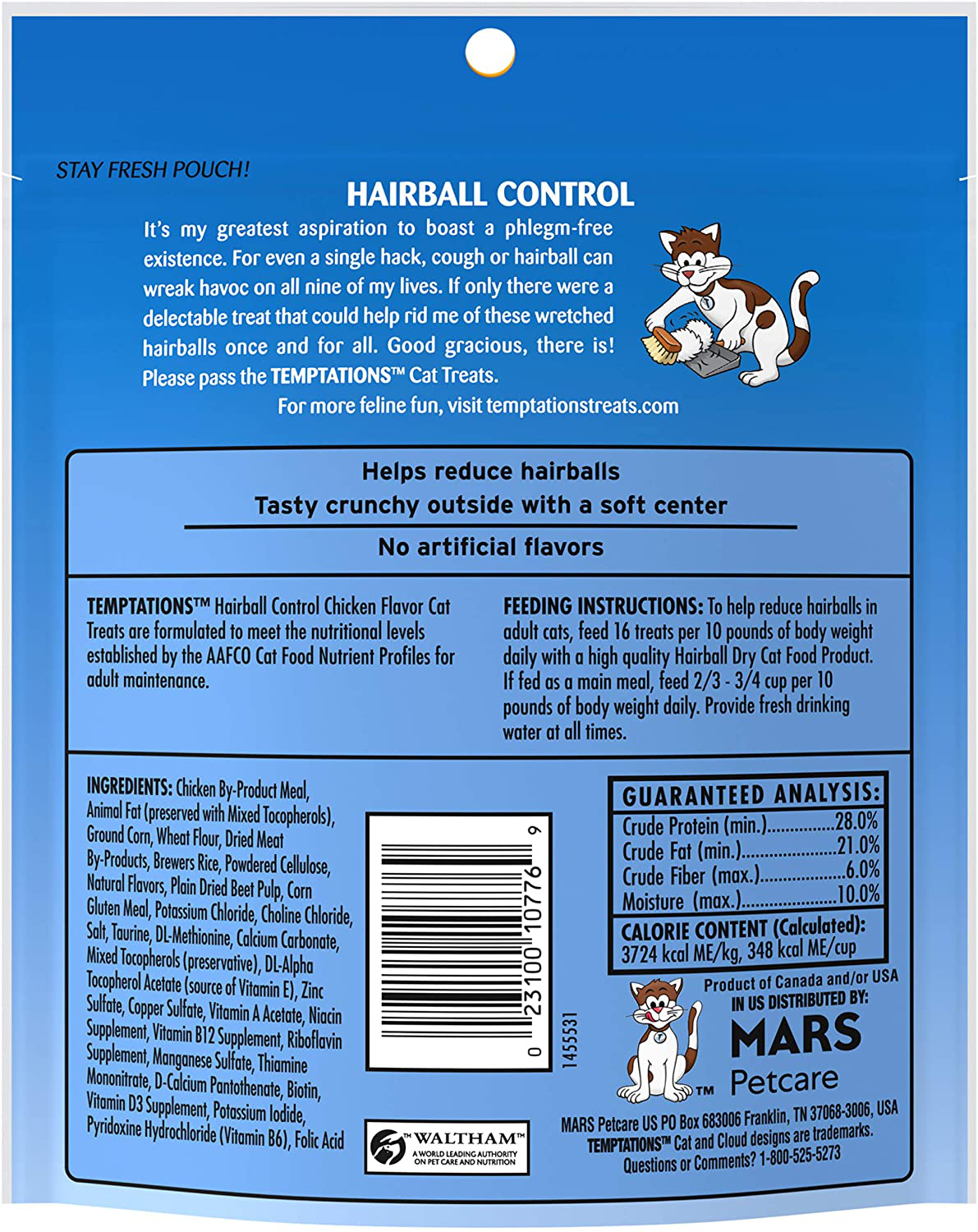 TEMPTATIONS Hairball Control Cat Treats, Chicken Flavor Animals & Pet Supplies > Pet Supplies > Cat Supplies > Cat Treats Temptations   