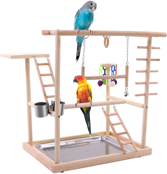 QBLEEV Bird Perches Nest Play Stand Gym Parrot Playground Playgym Playpen Playstand Swing Bridge Wood Climb Ladders Wooden Conures Parakeet Macaw African