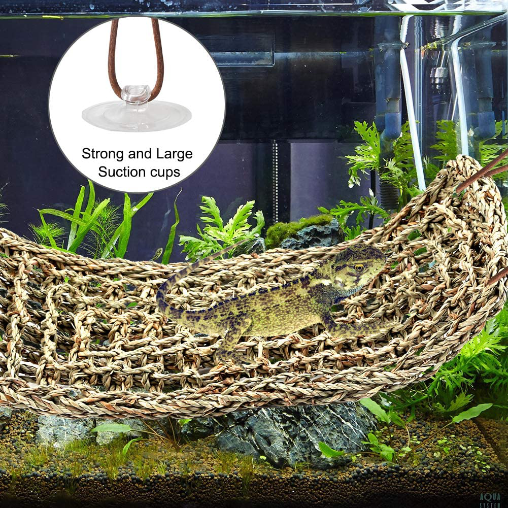 Lizard Bearded Dragon Hammock Set, Natural Grass Fibers Pet Recliner, Flexible Bend-A Branch Jungle Climbing Vines for Geckos, Iguanas and Hermit Crabs, Snakes and More Reptiles Perched Animals & Pet Supplies > Pet Supplies > Reptile & Amphibian Supplies > Reptile & Amphibian Habitat Accessories PETUOL   