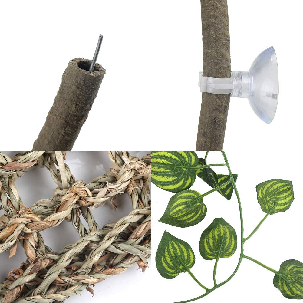 Lizard Bearded Dragon Hammock Set, Natural Grass Fibers Pet Recliner, Flexible Bend-A Branch Jungle Climbing Vines for Geckos, Iguanas and Hermit Crabs, Snakes and More Reptiles Perched Animals & Pet Supplies > Pet Supplies > Reptile & Amphibian Supplies > Reptile & Amphibian Habitats PETUOL   