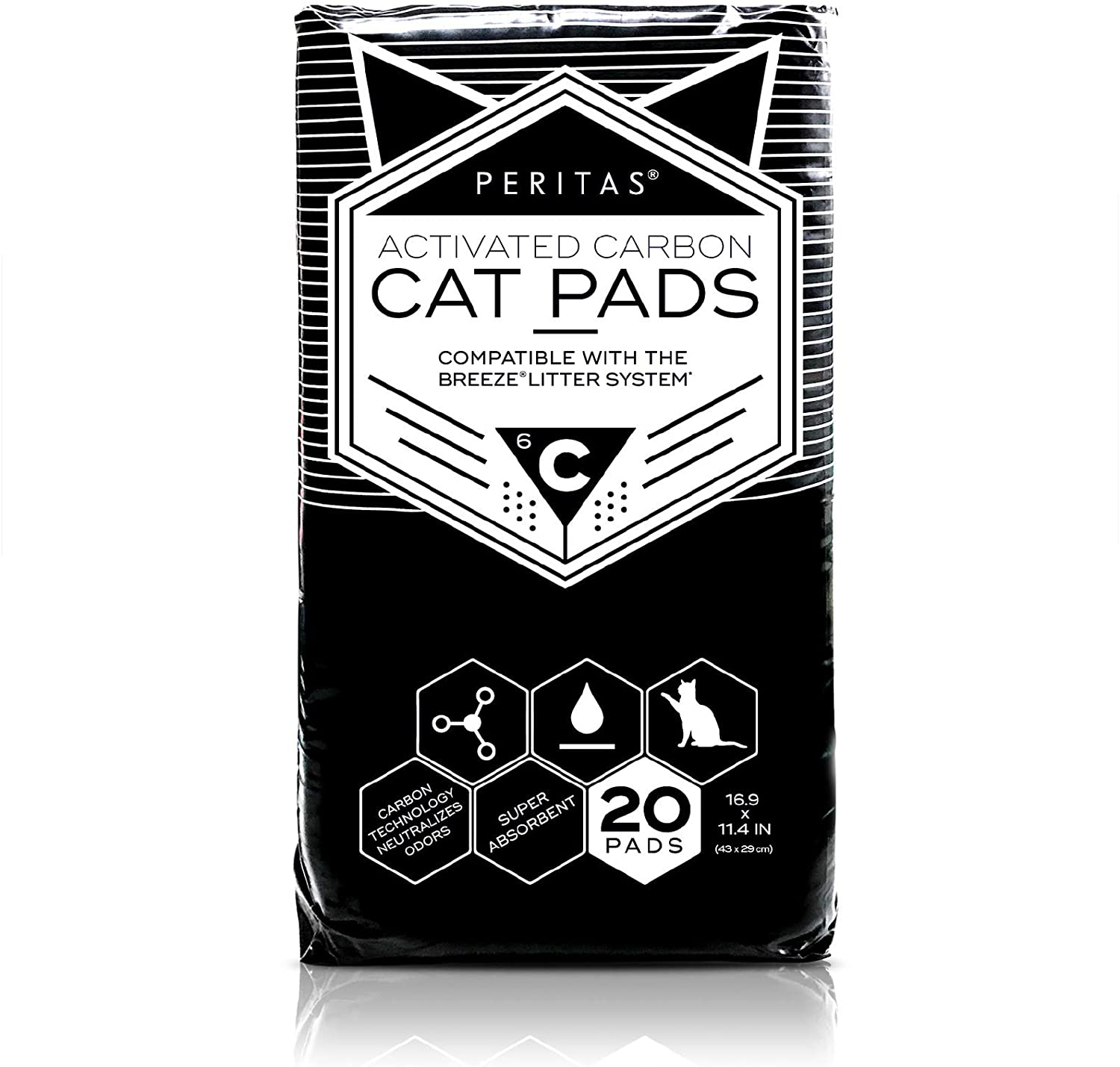 Peritas Cat Pads | Generic Refill for Breeze Tidy Cat Litter System | Cat Liner Pads for Litter Box | Quick-Dry, Super Absorbent, Leak Proof | 16.9"X11.4" (20 Count) Animals & Pet Supplies > Pet Supplies > Cat Supplies > Cat Litter Peritas Carbon  