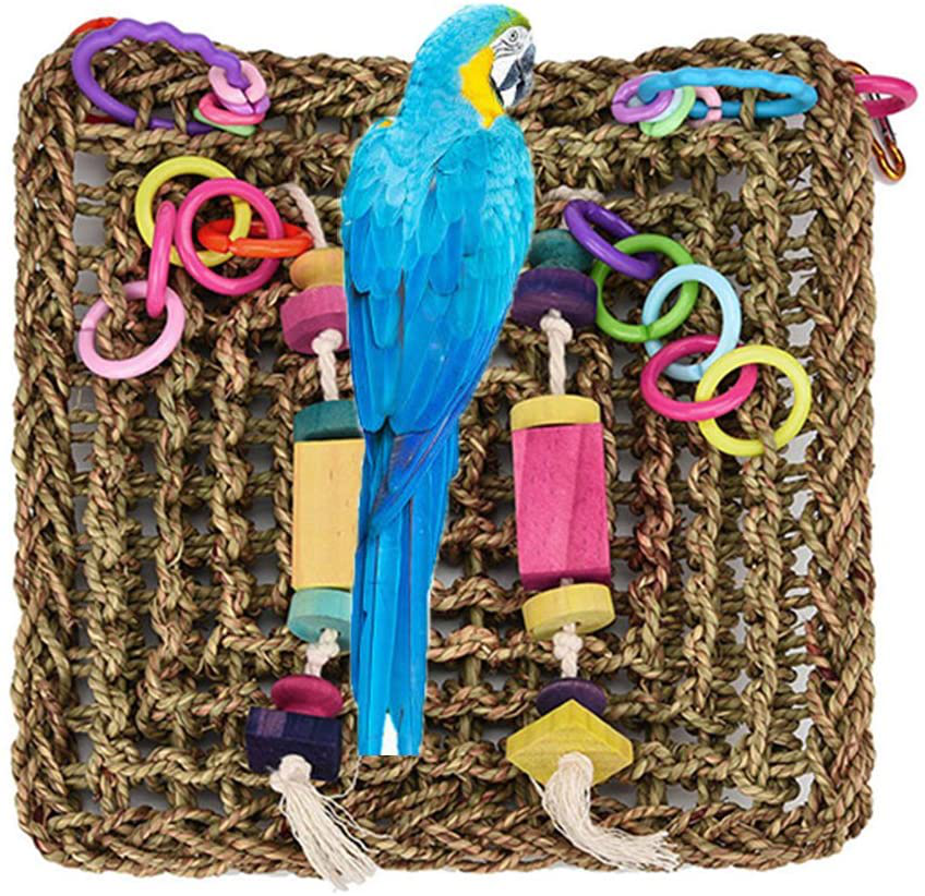 Keersi Straw Braid Rope Net Hammock Ladder Bird Toy for Parrot Parakeet Cockatiel Conure Cockatoo African Grey Macaw Eclectus Amazon Budgie Lovebird Finch Canary Cage Perch Stand