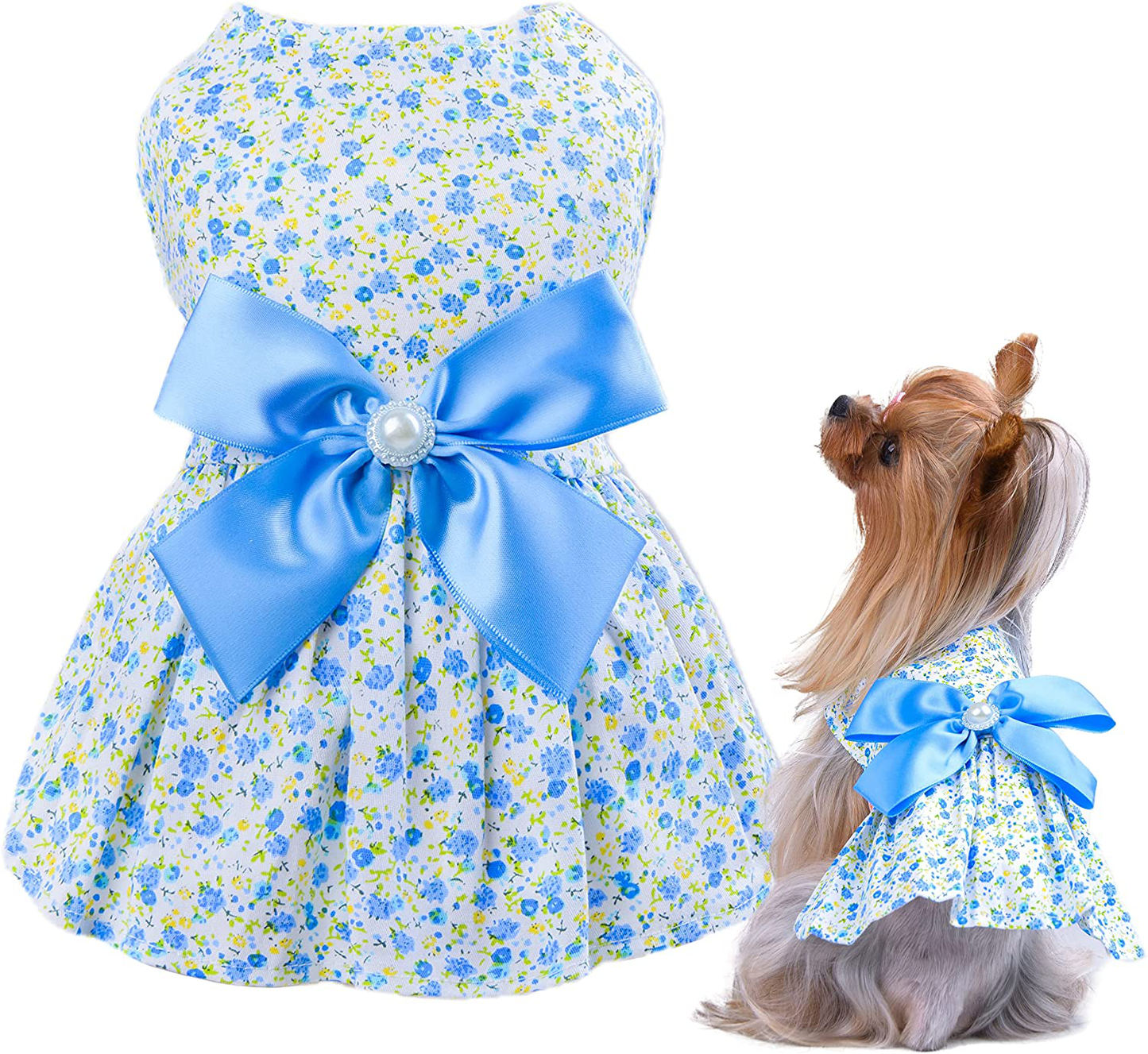 Petroom Puppy Dog Dress,Thin Cute Floral Princess Ribbon Skirt for Small Dogs Cats for Summer Animals & Pet Supplies > Pet Supplies > Cat Supplies > Cat Apparel Petroom Blue_(Third upgrade) Small (Pack of 1) 