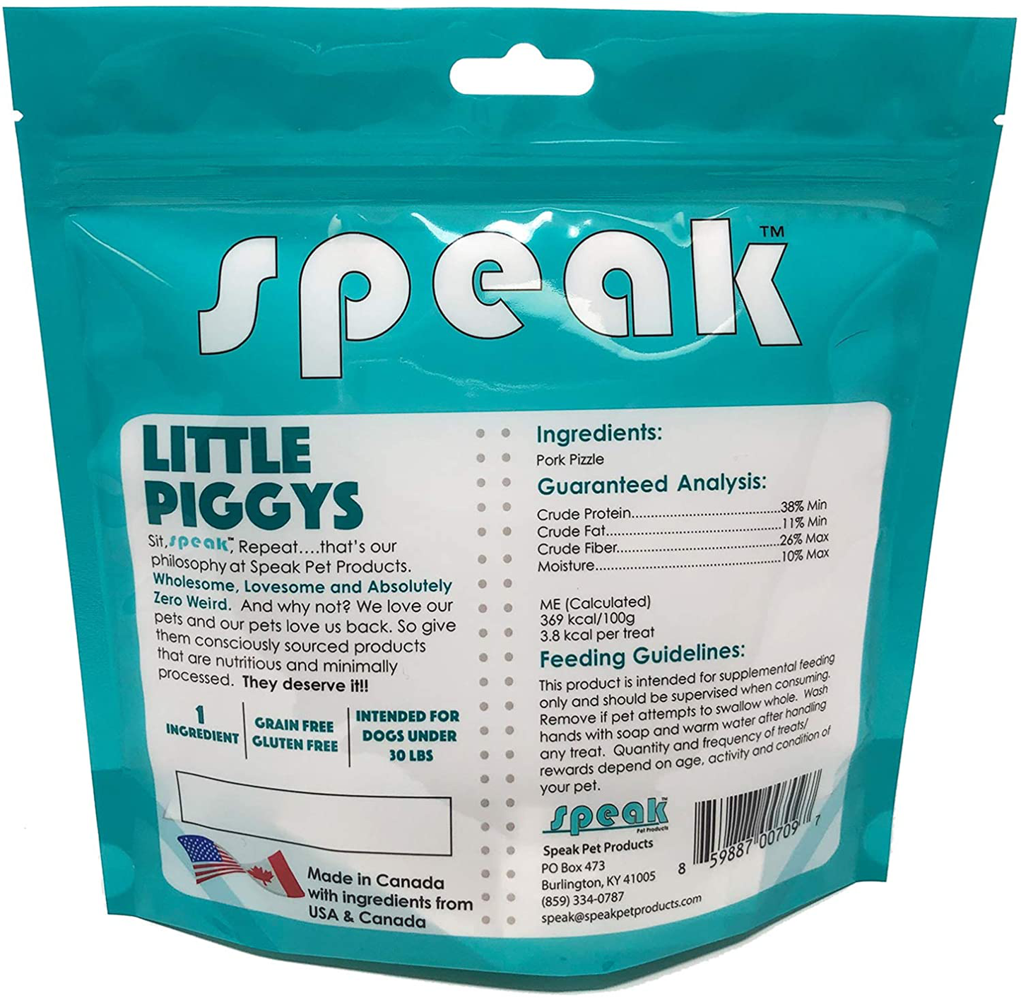 Speak Dog Treats Little Piggys, Natural Gluten and Grain Free Low Calorie 5 Inch Pork Chews for Small Breeds, Perfect Alternative for Rawhide, 24 Count