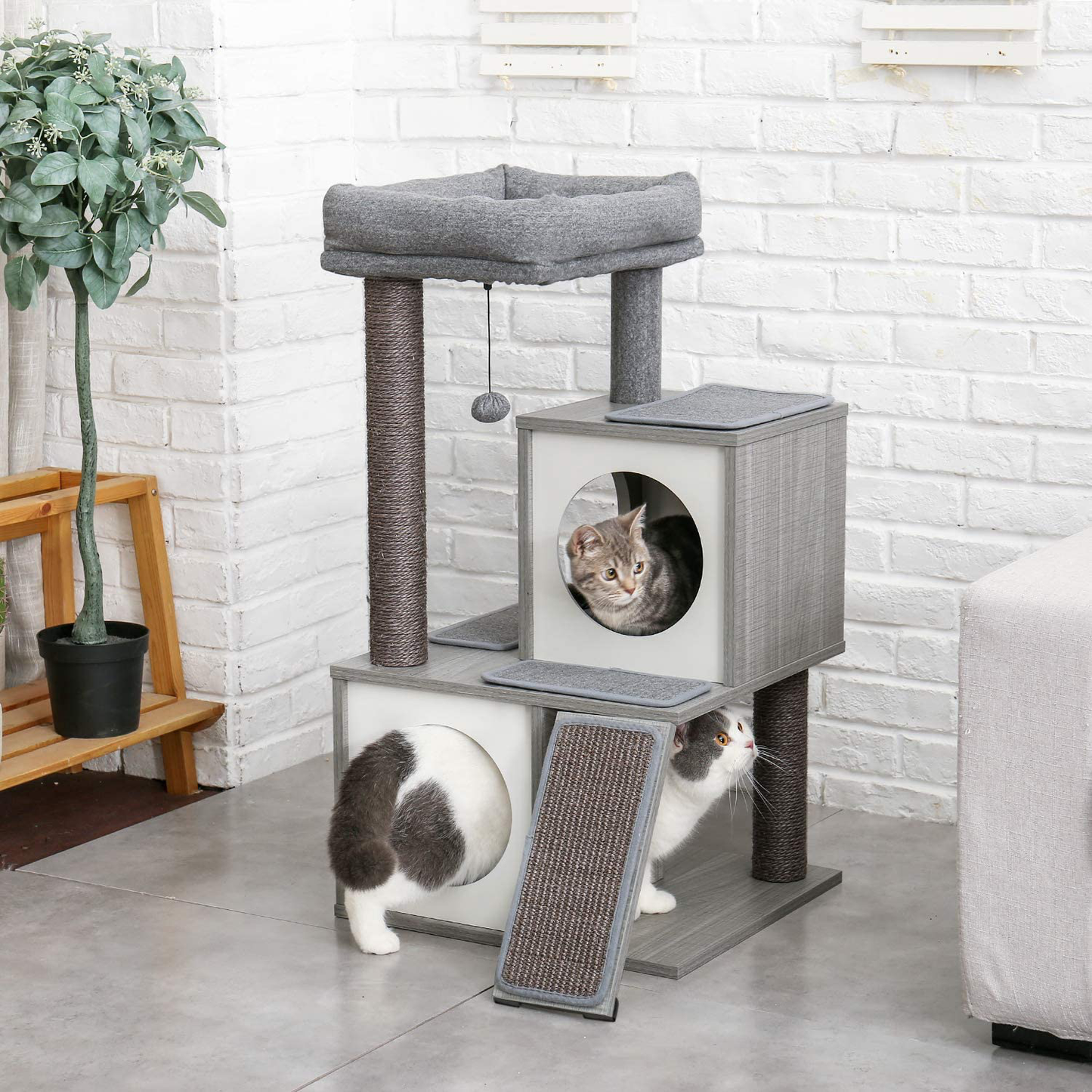 PAWZ Road Cat Tree Luxury 34 Inches Cat Tower with Double Condos, Spacious Perch, Fully Wrapped Scratching Sisal Posts and Replaceable Dangling Balls Animals & Pet Supplies > Pet Supplies > Cat Supplies > Cat Furniture PAWZ Road   