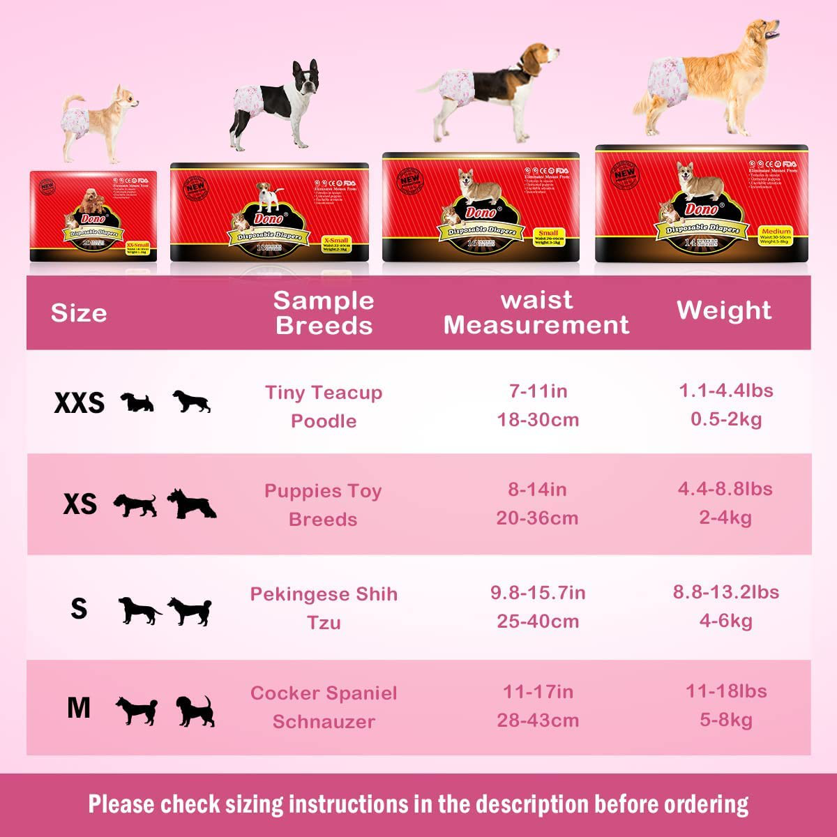 Dono Disposable Pet Diapers Female Dogs 2018 Super Absorbent Soft Heating Pee Diapers Liners XXS-M, Including 14-20Count Puppy Diapers Dogs Cats Animals & Pet Supplies > Pet Supplies > Dog Supplies > Dog Diaper Pads & Liners Yiwu Honghe   