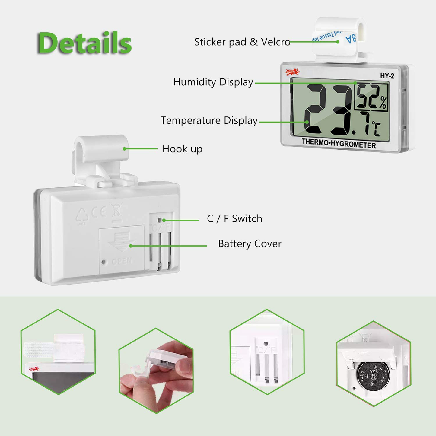 Reptile Thermometer Hygrometer LCD Digital Humidity Gauge, Worked with Reptile Heat Pad to Monitor Temperature & Humidity in Reptile Terrarium, Perfect for Turtle/Snake/Lizard/Frog/Spider/Plant Box Animals & Pet Supplies > Pet Supplies > Reptile & Amphibian Supplies > Reptile & Amphibian Habitat Accessories Qguai   