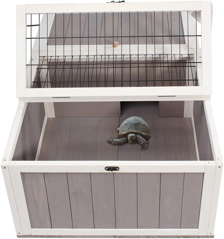 Rockever Tortoise House Habitat Wooden Small Animal Hutch Enclosure Indoor/Outdoor