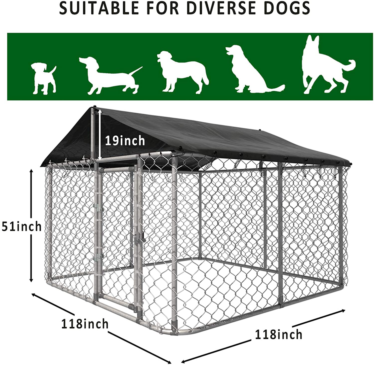 Kullavik Dog Kennel Outdoor with Heavy Duty Galvanized Chain Link Dog Cage Chicken Coop Hen House, UV & Water Resistant Black Proof Cover Animals & Pet Supplies > Pet Supplies > Dog Supplies > Dog Kennels & Runs Kullavik   
