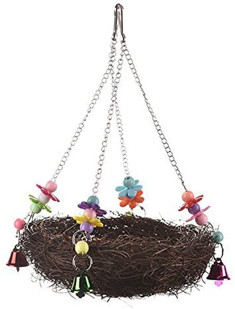 Natural Rattan Nest Bird Swing Toy with Bells for Parrot Cockatoo Macaw Amazon African Grey Budgie Parakeet Cockatiel Conure Lovebird Finch Cage Perch Animals & Pet Supplies > Pet Supplies > Bird Supplies > Bird Gyms & Playstands Keersi   